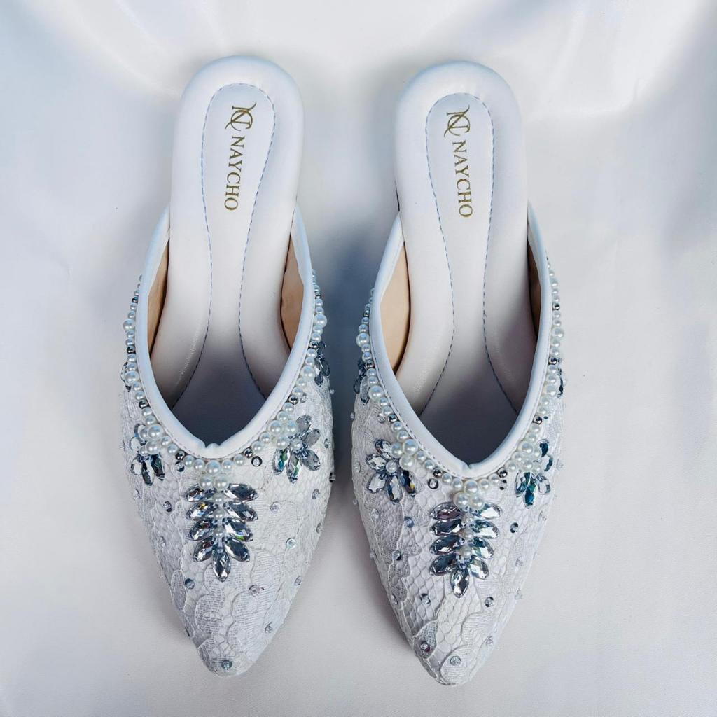Sendal Wanita Wedding Shoes Brukat payet Premium Heels 3cm