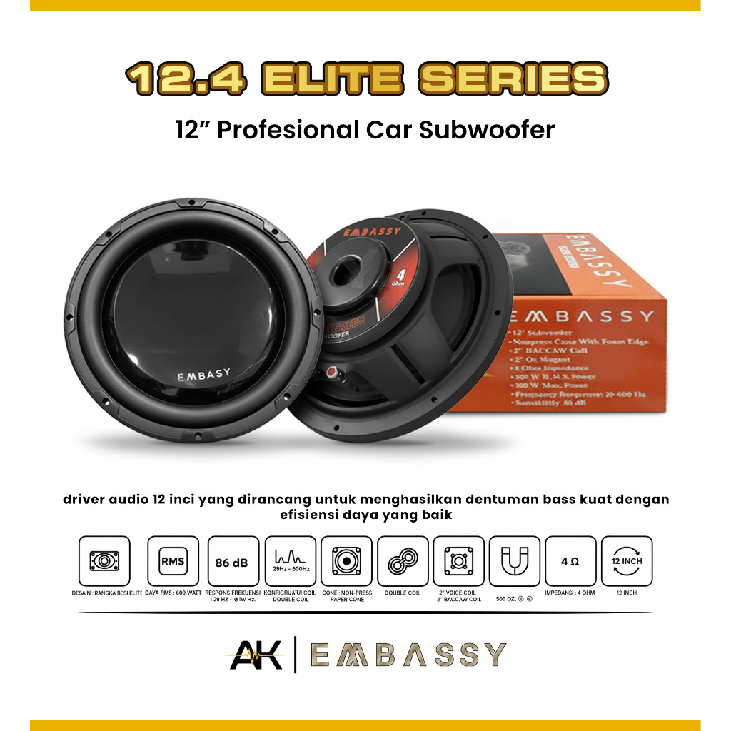 Emassy 12.4 Elite Series Subwoofer 12 Inch Sound Aktif