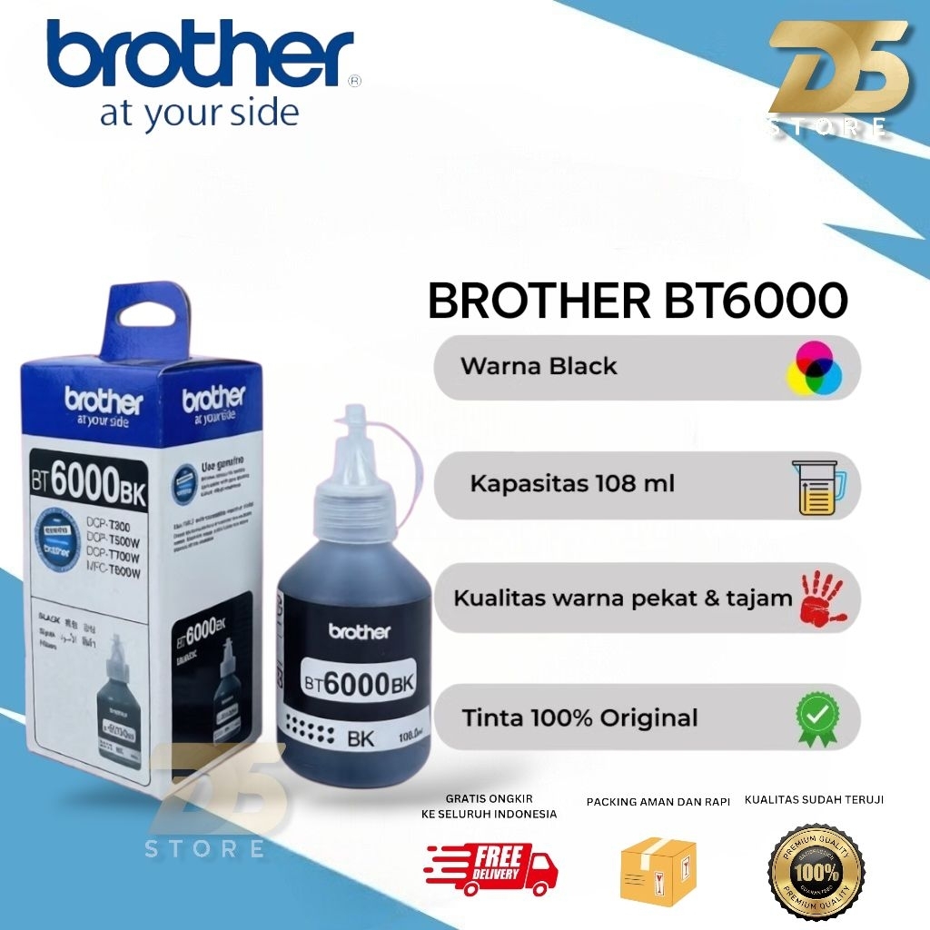Tinta Brother 6000 Black Original Support Printer : DCP-T310 DCP-T510 DCP-T710