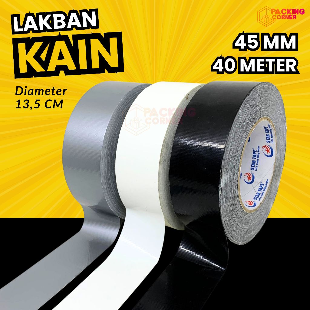 Lakban Kain Cloth Tape Hitam Putih Abu Merah Kuning Hijau 45MM 40 Meter 40M Lakban Linen Lantai Pang