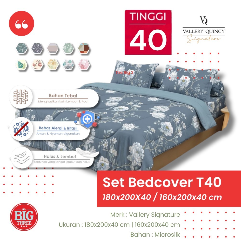 VALLERY SIGNATURE Bedcover + Sprei 180x200 / 160x200 Tinggi 40 Motif Alto Claren Palma Gerald Lonia 