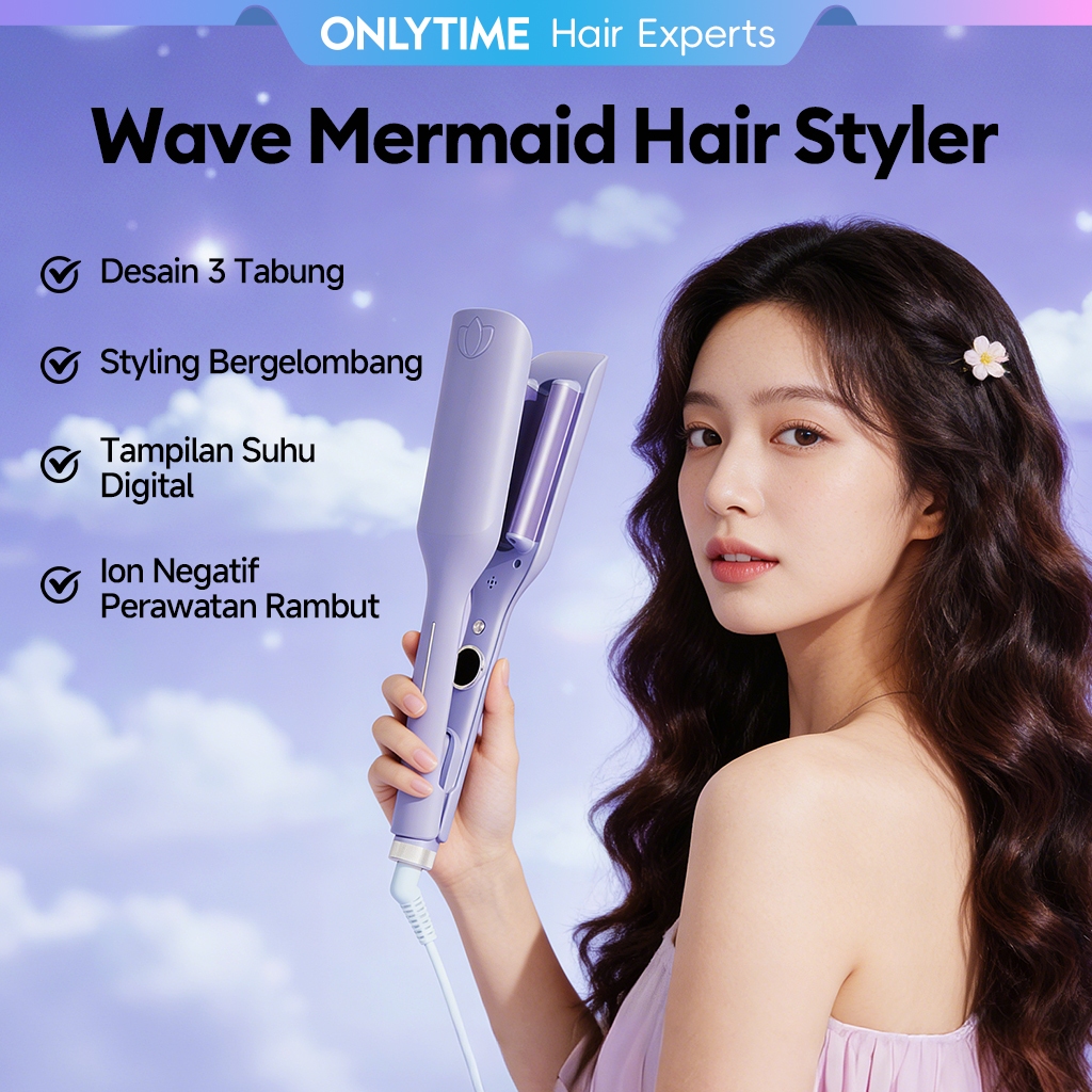 (Beli 1 gratis 3) ONLYTIME U2 Catokan Wave Mermaid 2 in 1 – Ion Ceramic Tourmaline 32mm untuk Ikal M