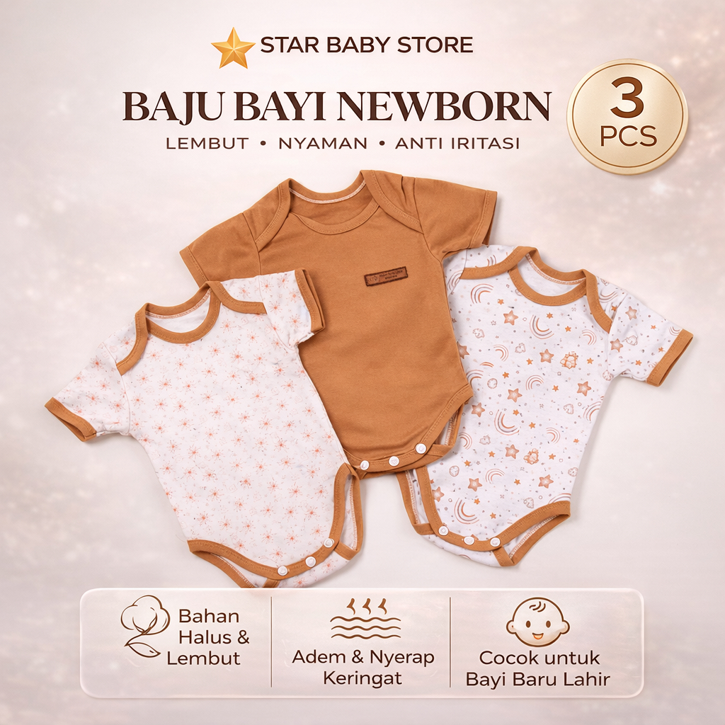 Baju Bayi Newborn Jumpsuit Bayi  Set 3 Pcs  0-6 Bulan Laki Laki Perempuan