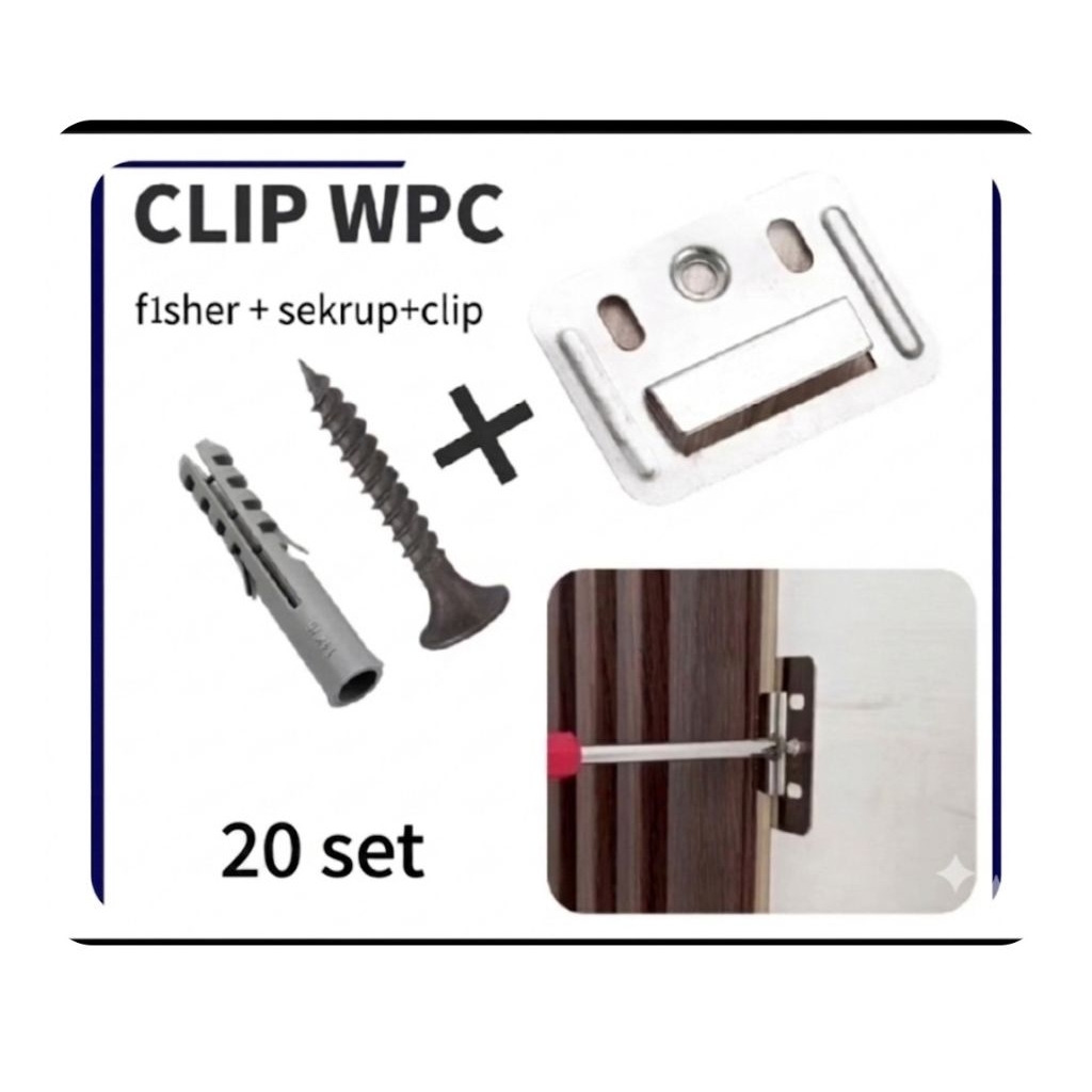 (20 set) klip panel wpc + fisher S6 + sekrup 1 in pemasangan wpc dan wallboard