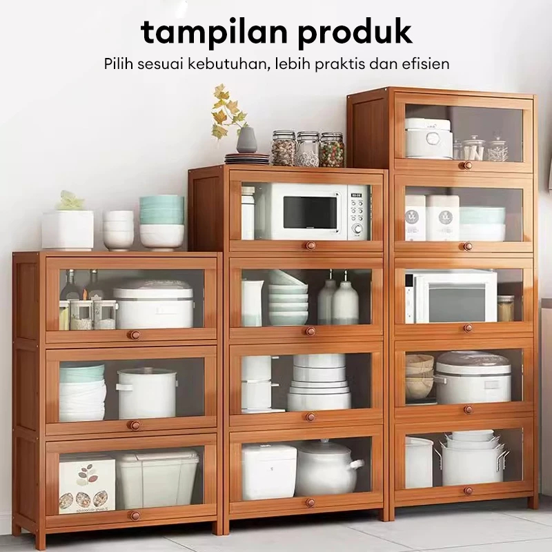 Kabinet Rak Penyimpanan Lemari Piring Minimalis Rak Dapur Microwave Oven Serbaguna Lemari Piring Ter