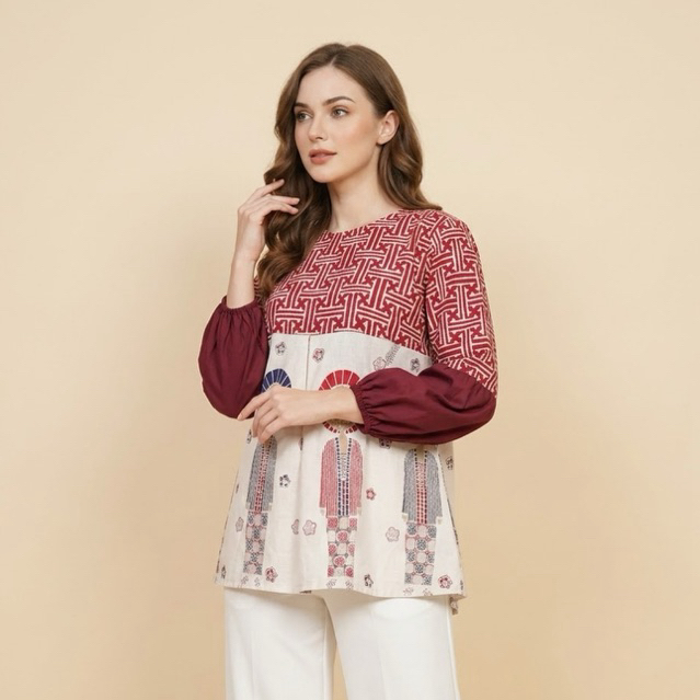 Shanaya baju batik wanita blus Cap Kombinasi Printing Toyobo Blouse Kondangan unik lucu seragam kerj