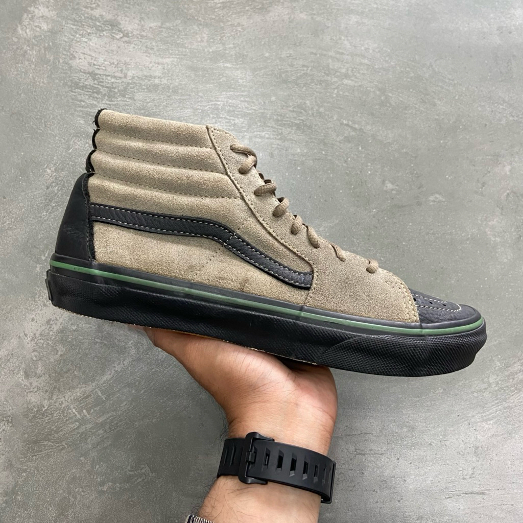 [Size 42.5] Rare vtg Vans Vault Sk8-Hi LX OG Black Grey Leather Suede Sample Japan (V38LS-47RB) Seco