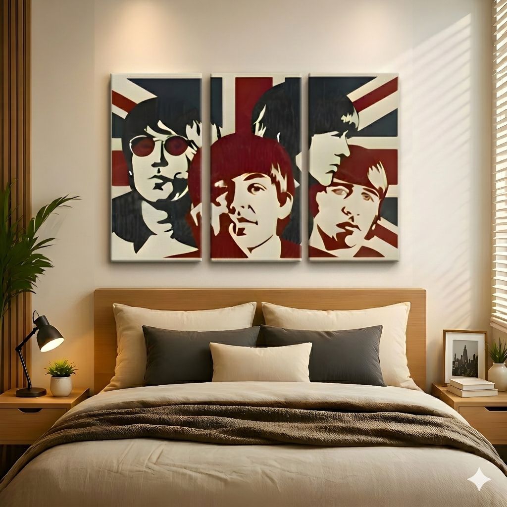 Poster Hiasan Dinding Band Musik Vintage Pop Art 3 Panel MDF – The Beatles