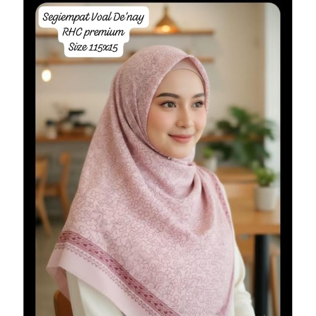 Segiempat voal motif premium/jilbab motif voal/Hijab segiempat motif terbaru