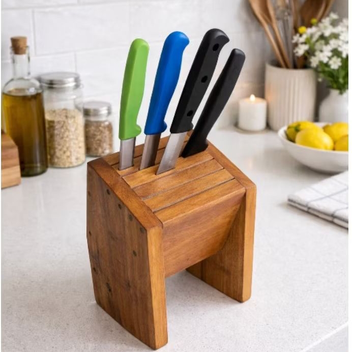 Tempat Pisau Duduk Kayu Rak Pisau Dapur Aesthetic