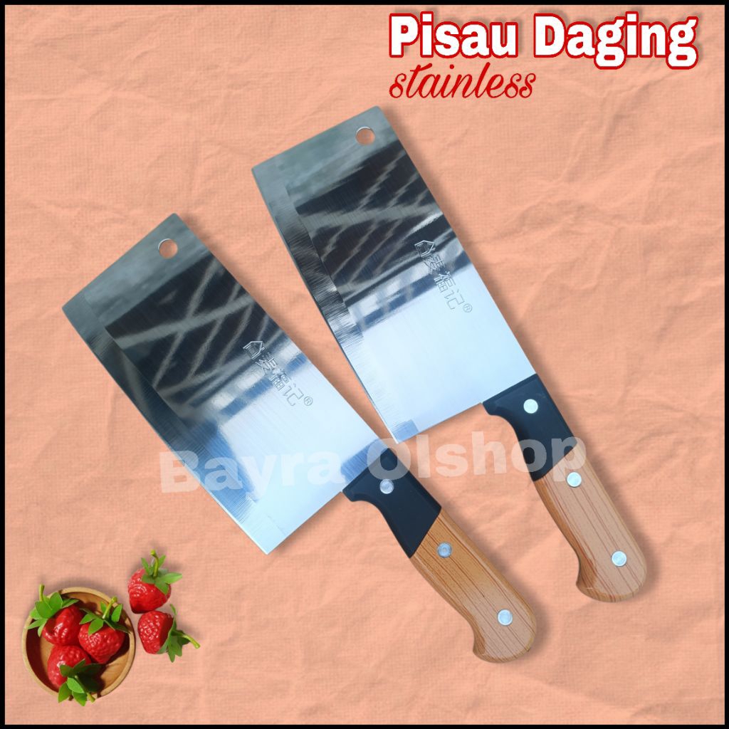 PISAU DAGING STAINLESS GAGANG KAYU / pisau cincang daging stainless