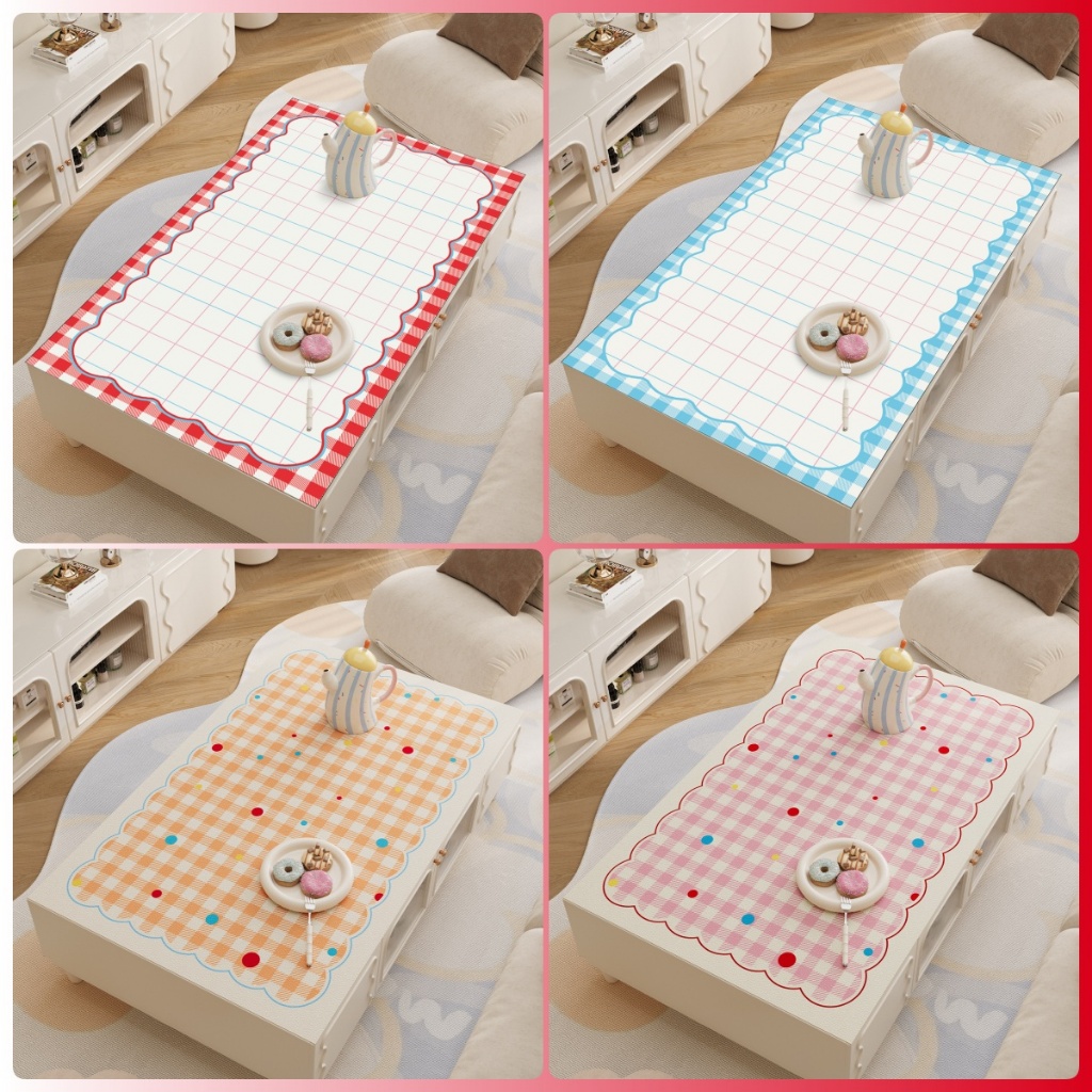 Taplak Meja Makan Gingham Kotak Anti Slip PVC Alas Meja Tamu Anti Air Taplak Meja Kerja Belajar Lucu