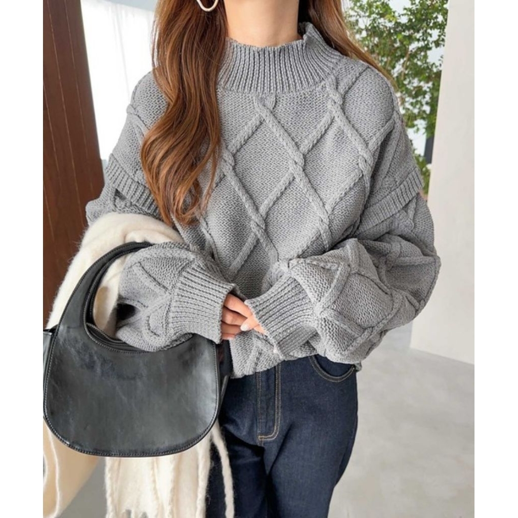 #47 Sweater Rajut Velvet Full Kepang Oversize Lengan Balon