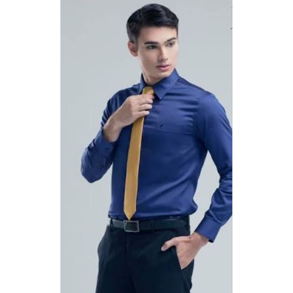 Kemeja Batik Lengan Panjang Pria Slimfit Polos Katun Putih Hitam Navy Softblue Biru Bca Benhur Turki