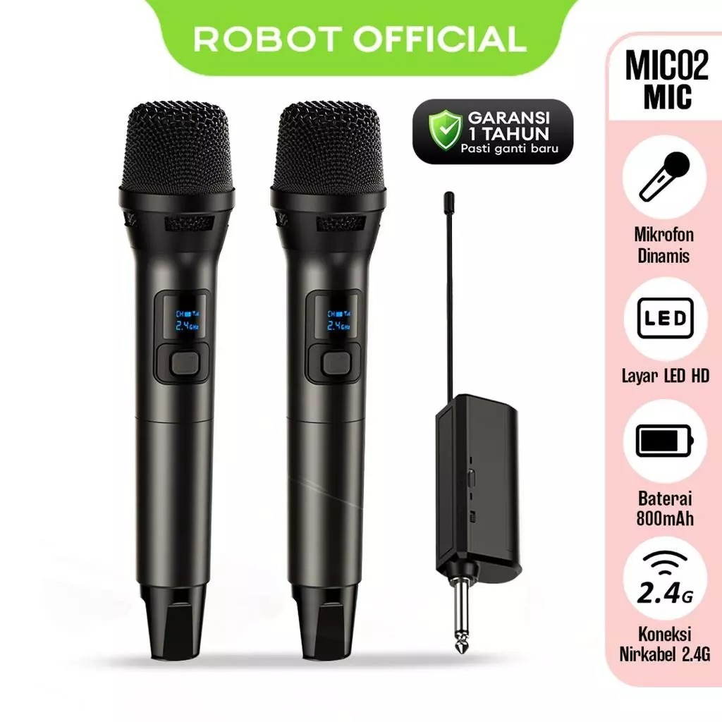 Mikrofon Nirkabel ROBOT MIC02 Wireless 2.4G Dynamic Mic Black
