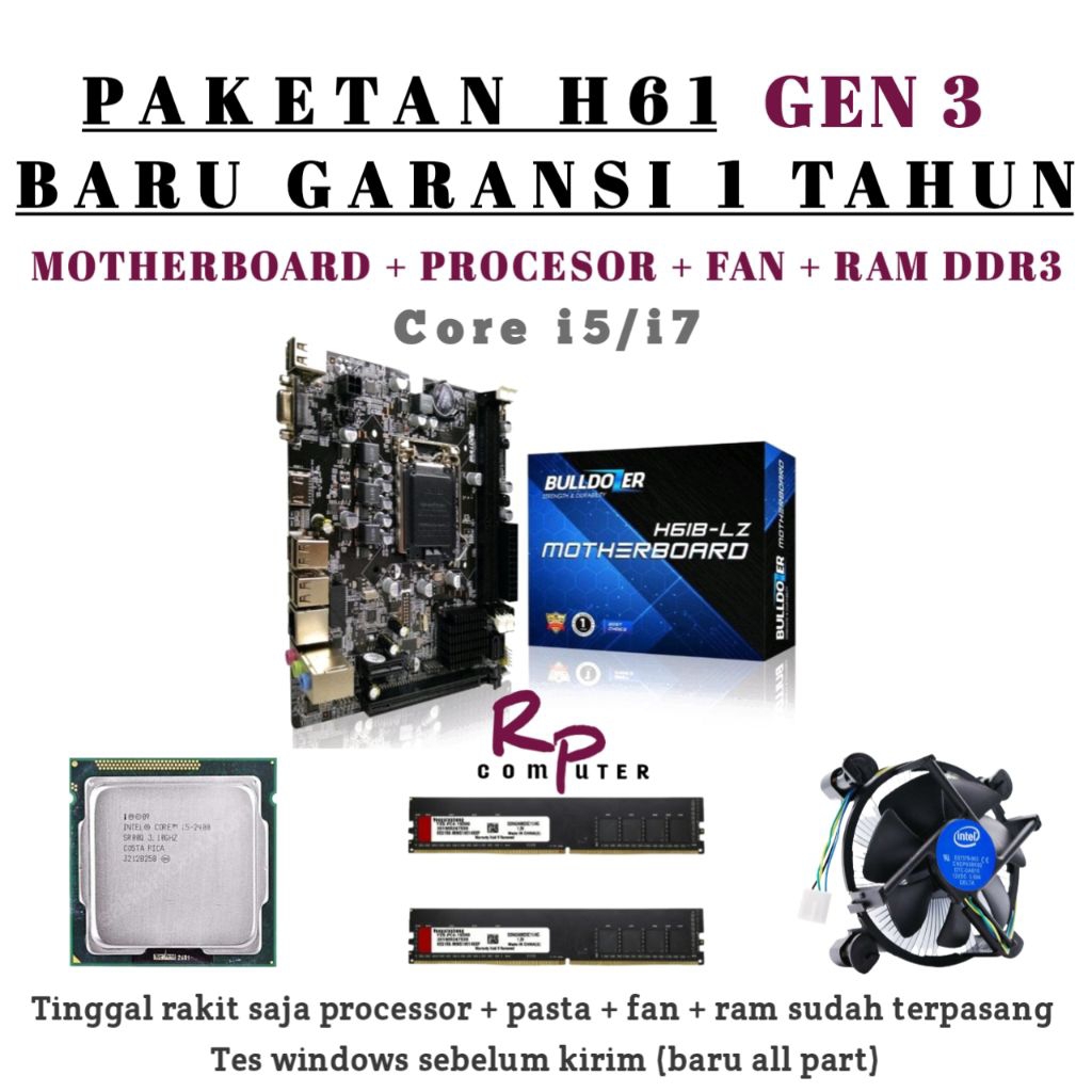 Paketan gen3 BARU core i7 / i5 / i3 + Mobo H61 BULLDOZER + Ram Ddr 3 + fan Cooler