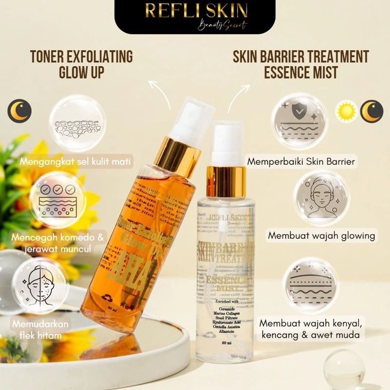 Refli Skin Toner Exfoliating AHA - Refli Toner Essence Mist - Face Mist Tomato- Beauty Water Glowing