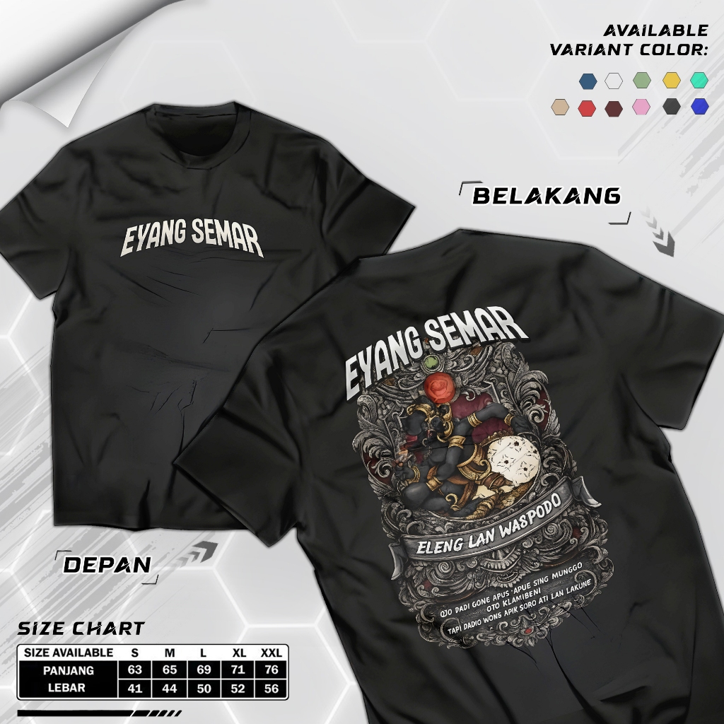 Kaos Unisex Eyang Semar rajakaos - Bahan Combed 24s, Sablon Plastisol, Unisex