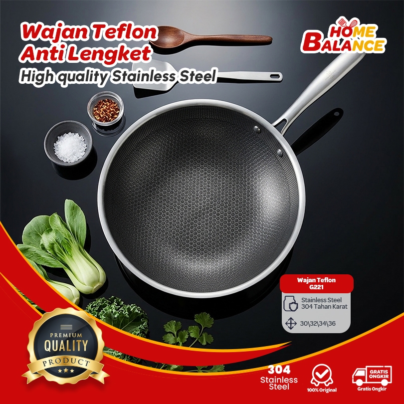 Wajan Teflon Anti Lengket Stainless Steel 304 Honeycomb Pan Anti Gores Kuat Tahan Karat Serbaguna G2