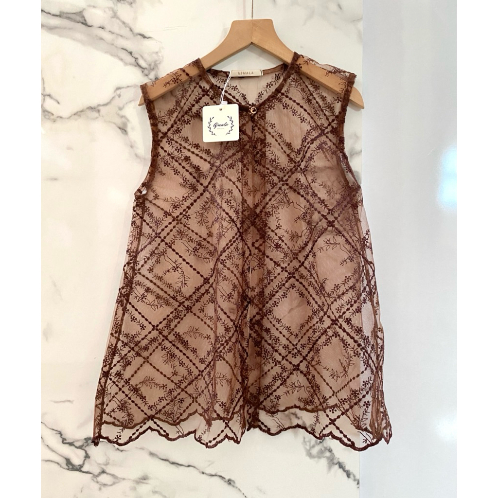 Outer brokat sleeveless / outer tanpa lengan / outer kondangan / vest brokat / long outer