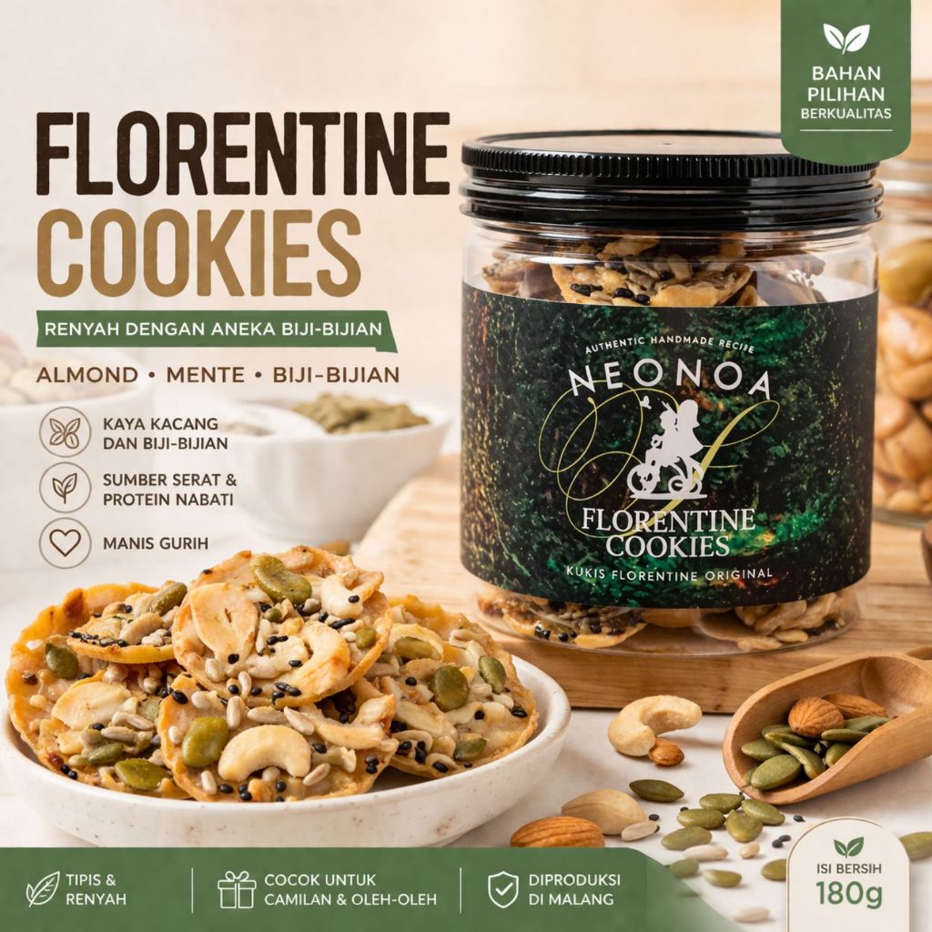 Kue Florentine Cookies NeoNoa Kue Kering Kacang-kacangan Almond Mente Wijen Renyah Manis Gurih