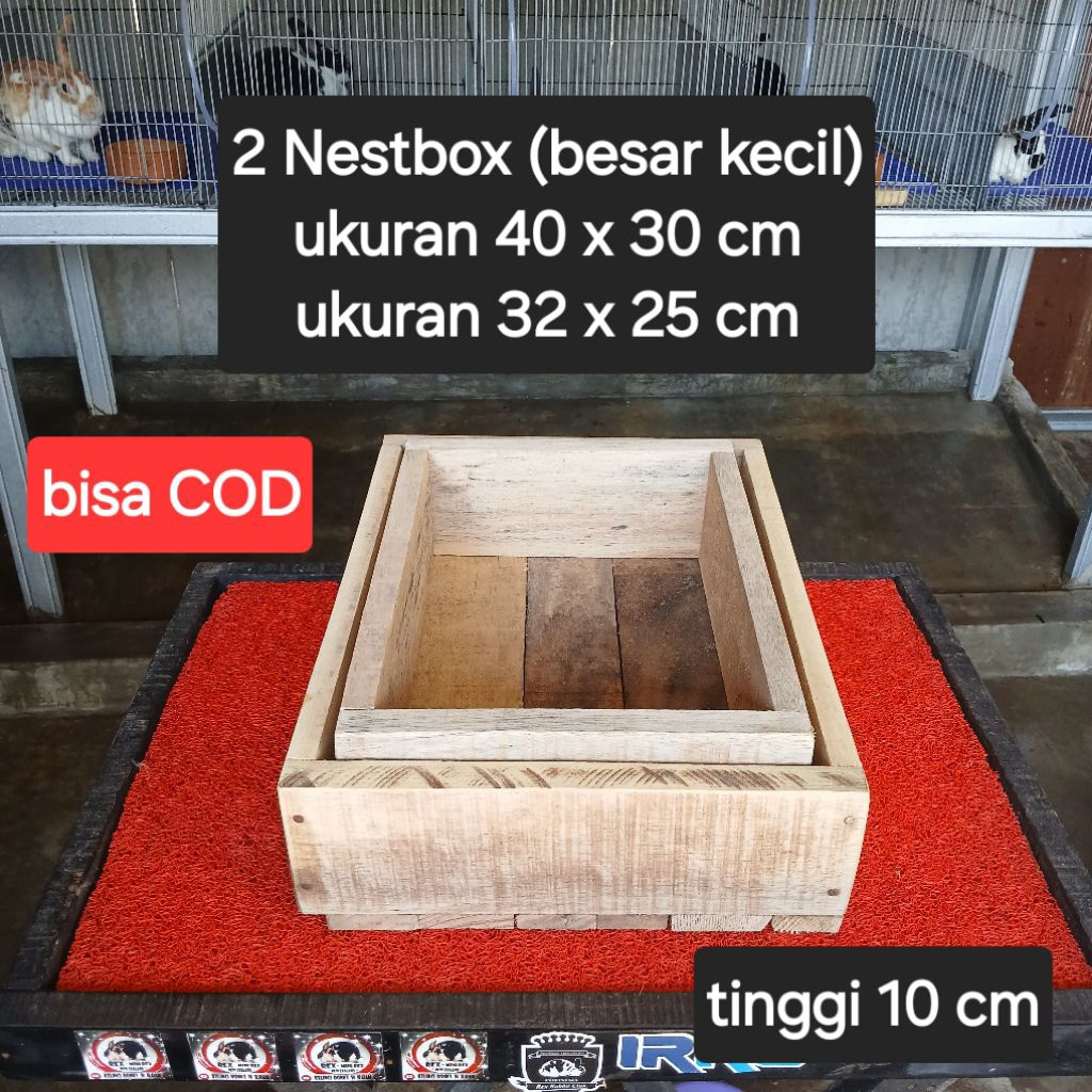 2 NESTBOX kotak beranak lahiran kelinci kayu mahoni ukuran 40x30 & 32x25 cm pas buat Rex NZ