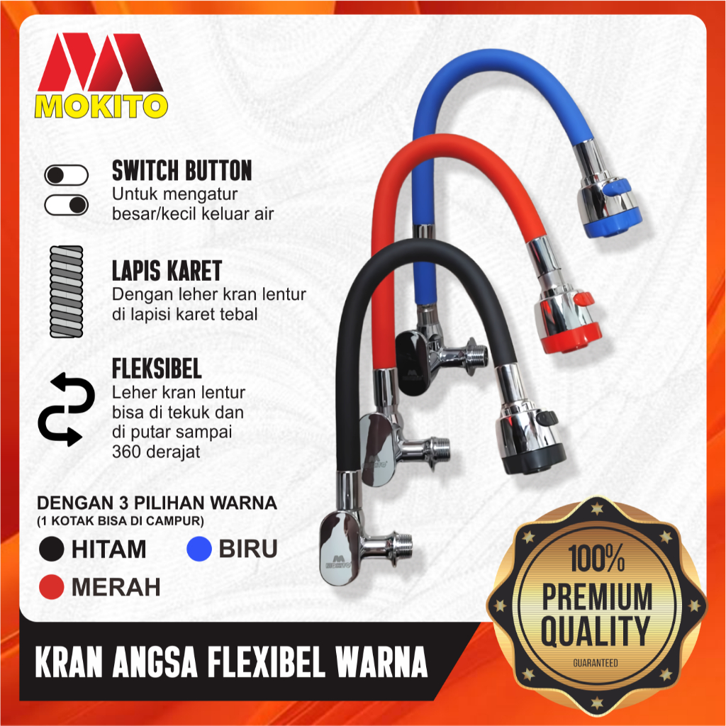 Kran Angsa Fleksibel MOKITO, Flexible KARET WARNA Kran Cuci Piring Dapur | HITAM BIRU MERAH