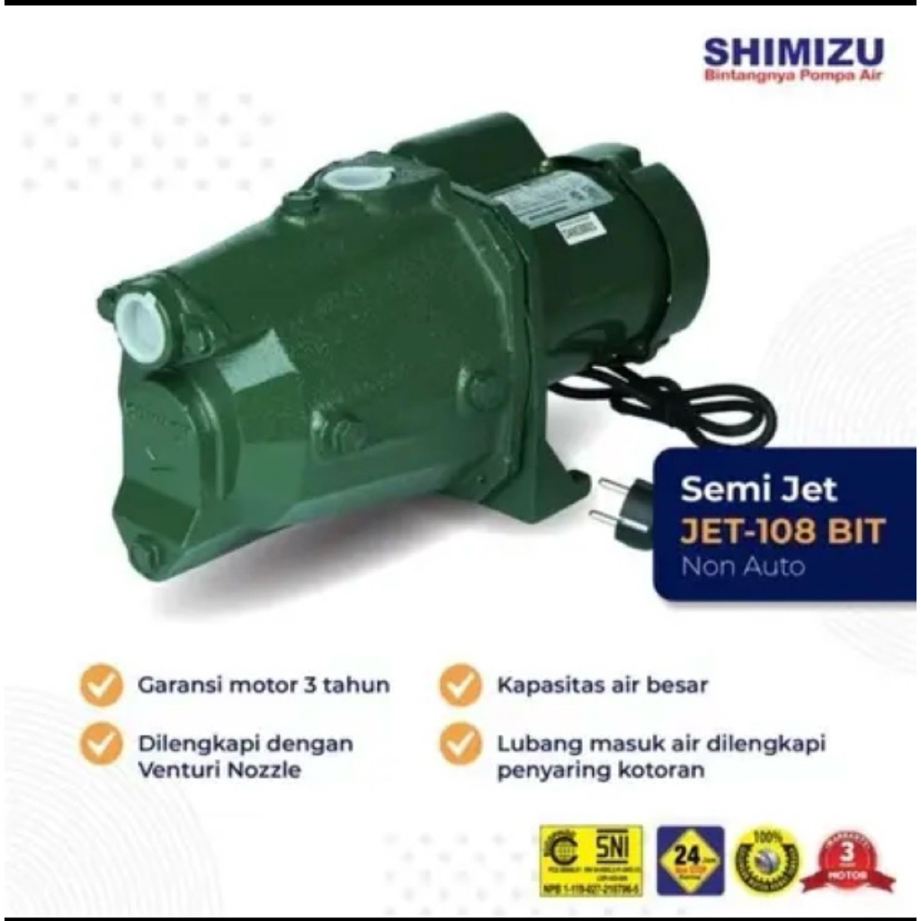 MESIN POMPA AIR SHIMIZU SEMI JET PUMP 108 Bit Daya Hisap 11 meter -- garansi resmi shimizu