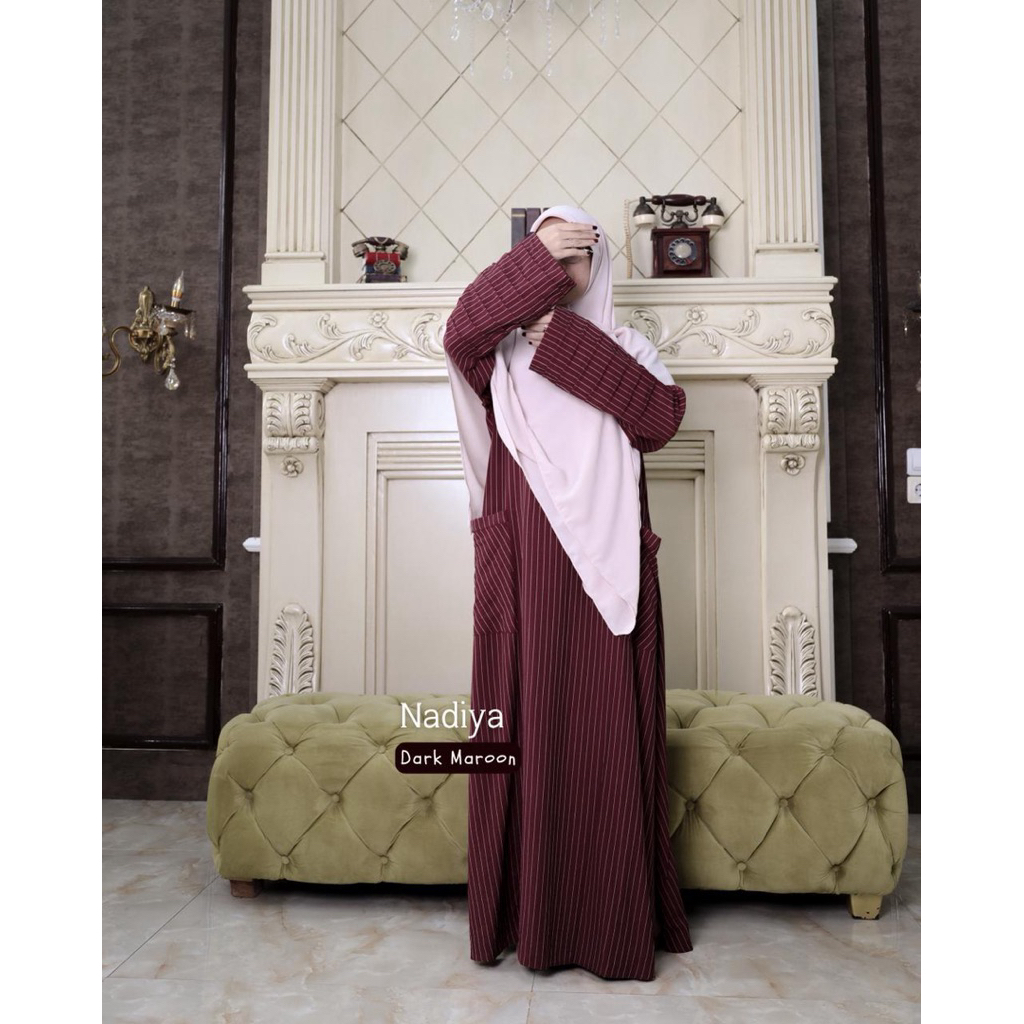 [PRE-ORDER] ABAYA NADIYA GAMIS ONLY BY KHIZANNAH SUNNAH BAHAN LINEN TWILL GARIS GARIS ADEM PREMIUM B