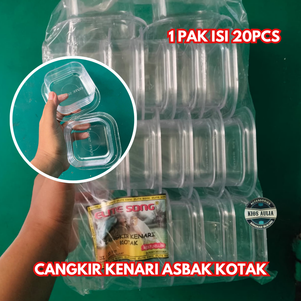 1PAK CEPUK CANGKIR ASBAK KOTAK ELITE SONG WADAH TEMPAT MAKAN MINUM MANDI BURUNG KENARI LOVEBIRD PLEC