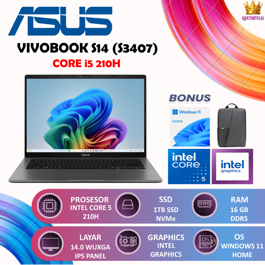 ASUS Vivobook S14 S3407VA i5 210H 16GB 1TB 14" WUXGA IPS Laptop Kencang