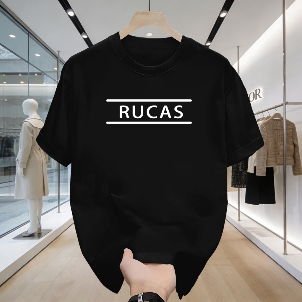 Kaos Hitam Lengan Pendek RUCAS Desain Minimalis Logo Putih Polos