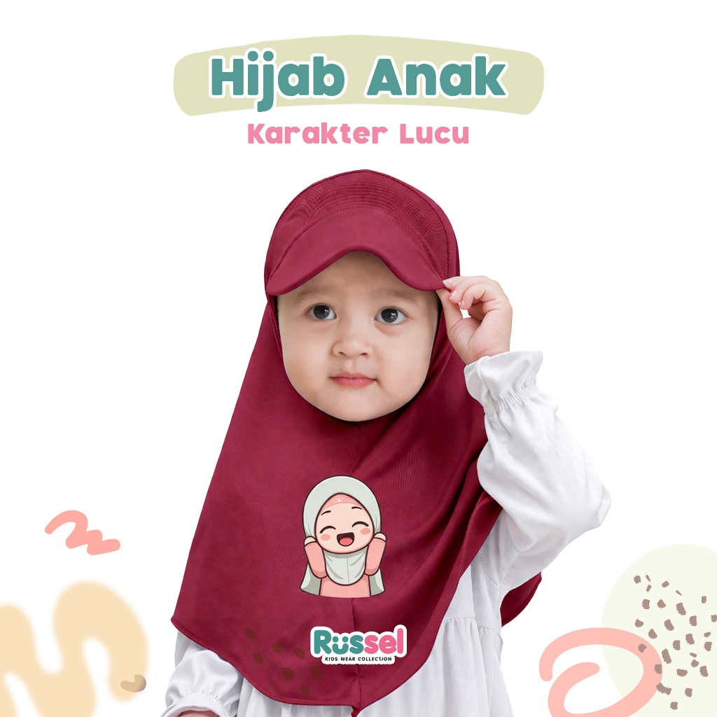 Kerudung Jilbab Anak Bayi Balita Hijab Sporty Karakter Lucu