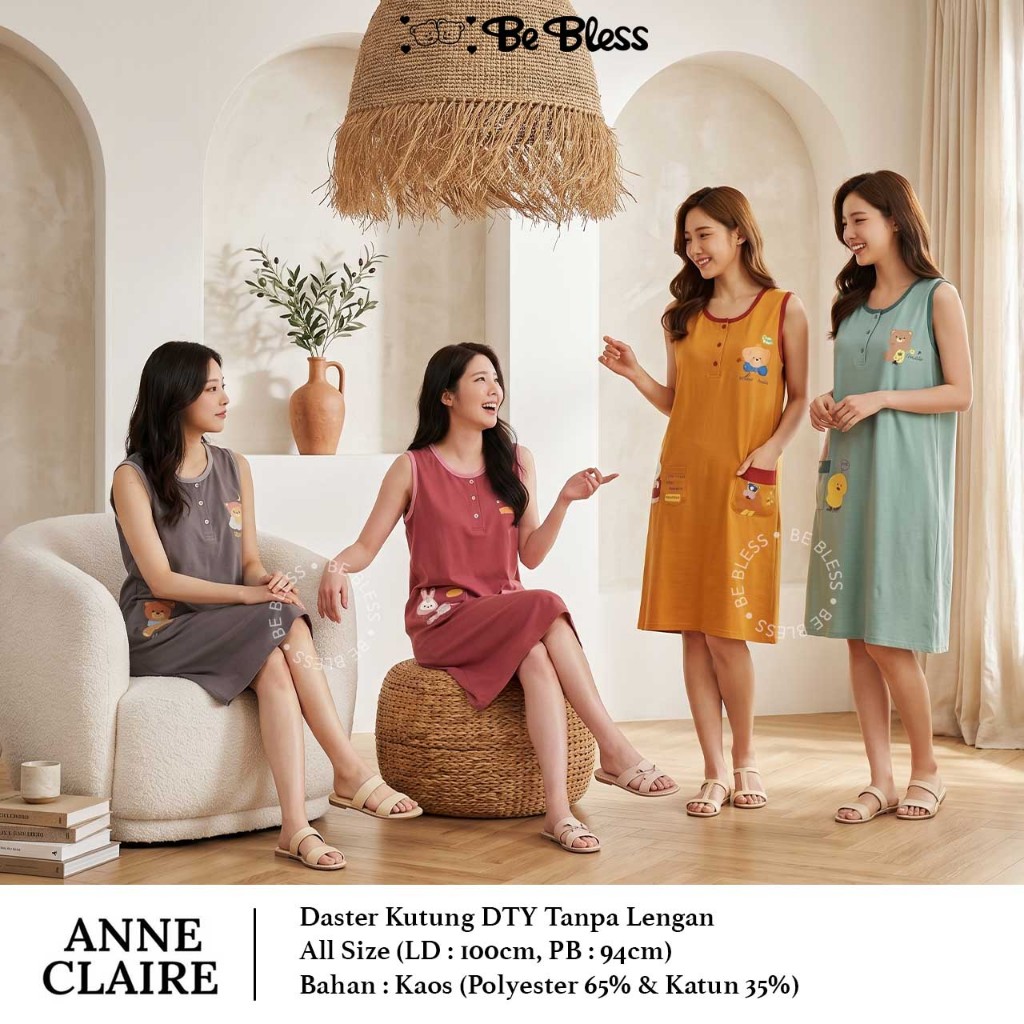 ANNE CLAIRE | DTY Daster Kutung Dewasa All Size Bahan Kaos Oblong Busui Bumil Baju Tidur Mamasize