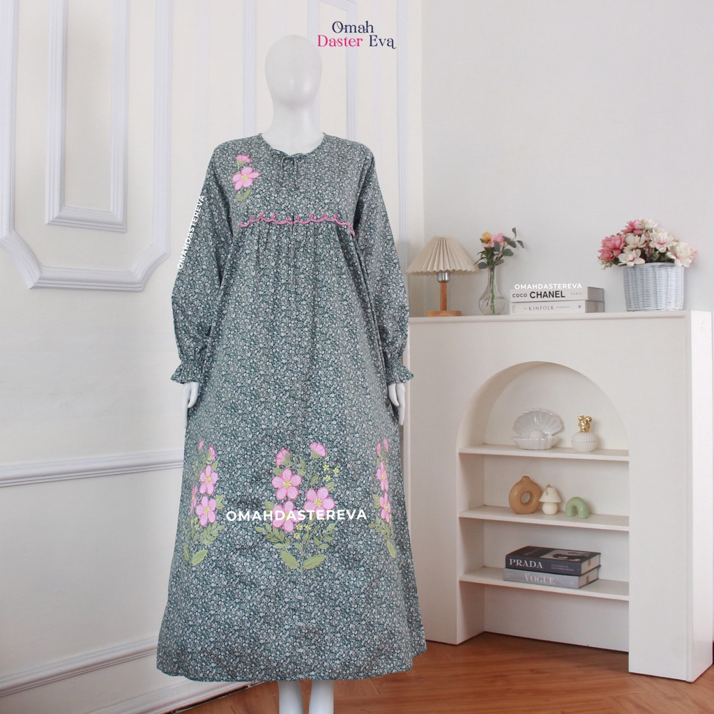 Omah Daster Eva | Daster Wanita Panjang Bordir Cantik Malang Size M | Katun Jepang Premium |  Adem N