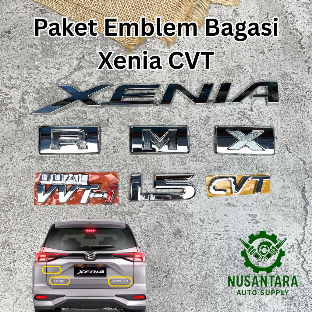 Paket Emblem Bagasi Mobil Xenia CVT 1.5 Type R M X Komplit