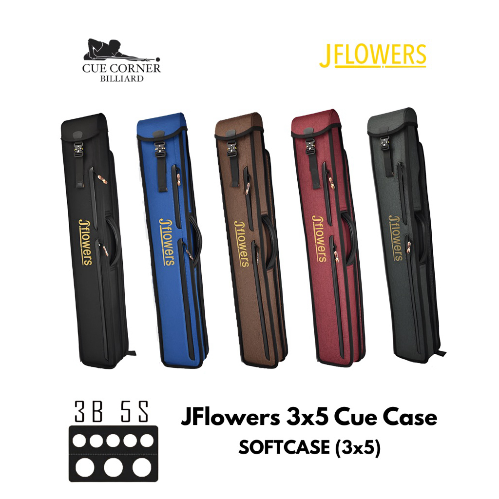JFLOWERS Cue Case 3x5 Tas Stick Billiard 3B5S Cue Soft Case JFS