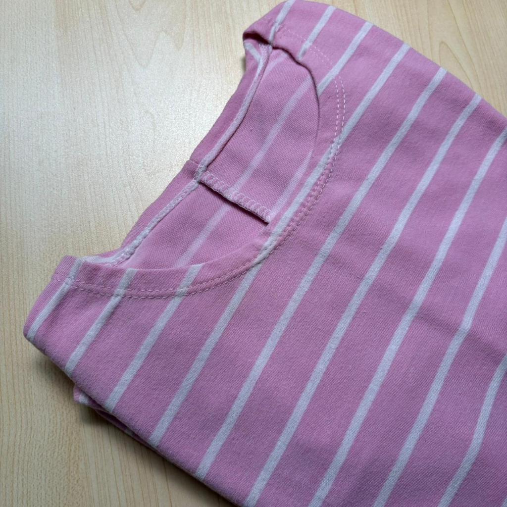 (PRELOVED) POLOS Dress Midi Wanita Lengan Pendek Motif Garis Pink Daster Kekinian