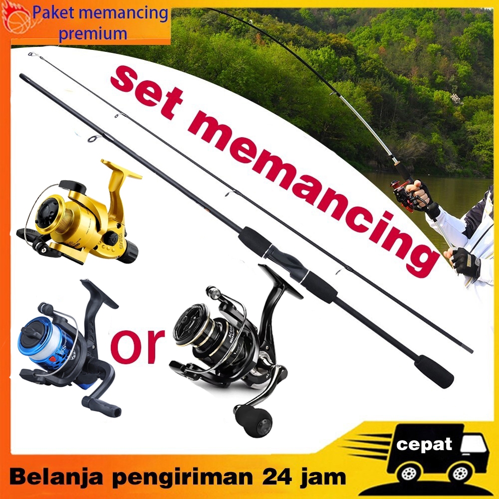 LUCKY MAN Pancing 1 set murah/Set premium (joran + reel)  Peralatan pancing esensial berkualitas