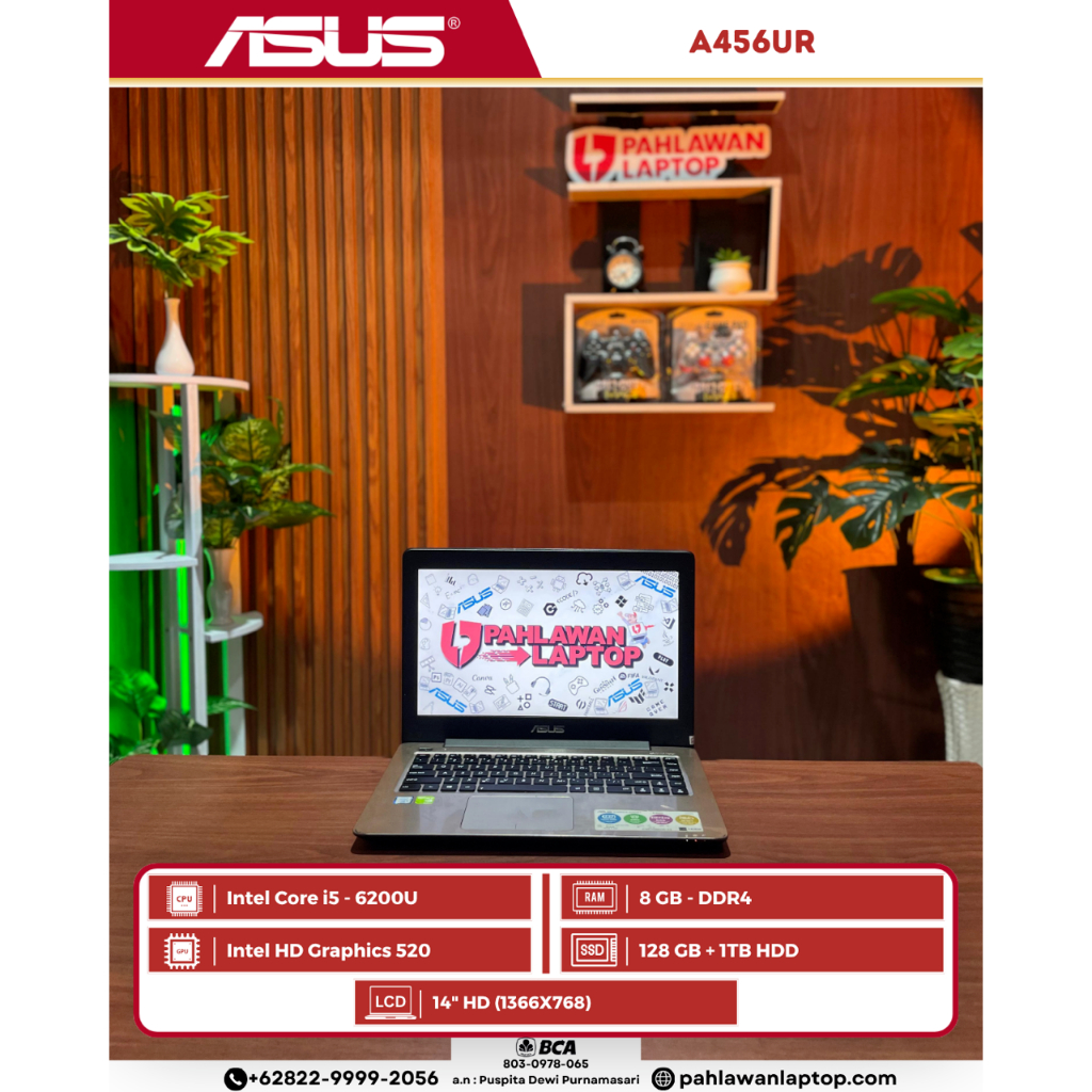 Laptop Asus A456UR Intel Core i5-6th gen/Ram 8GB/SSD 120GB/HDD 1TB/NVIDIA 930MX 2GB