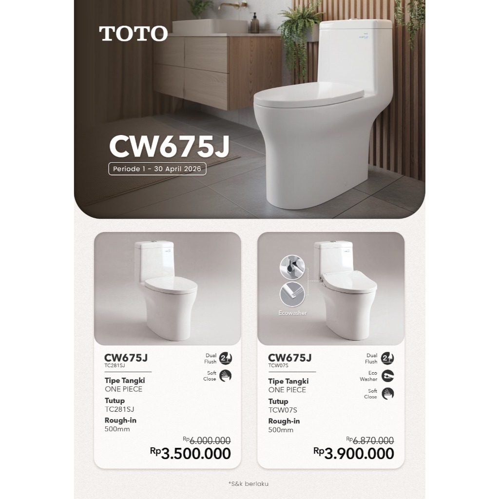 PROMO Closet Duduk TOTO CW675J / TOTO Closet Duduk One Piece
