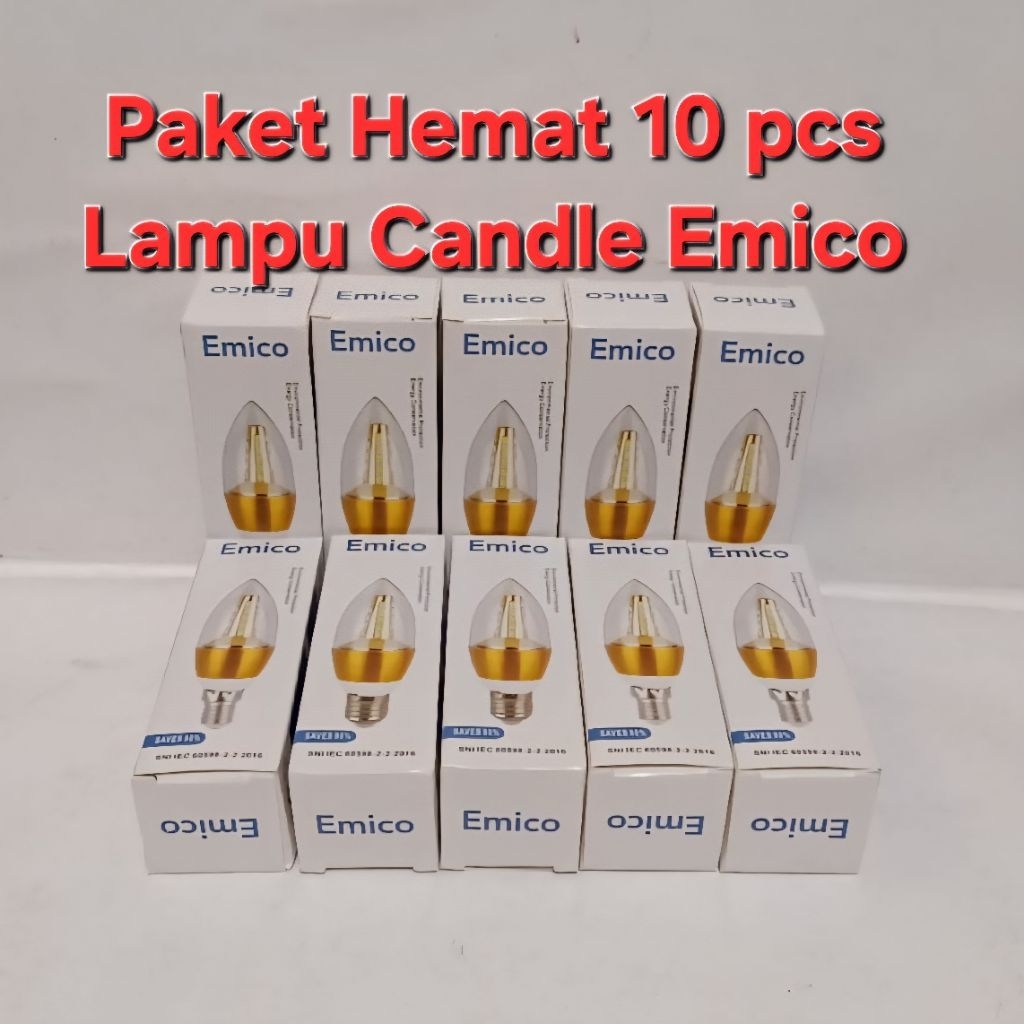 Paket Hemat 10 pcs Lampu Led Candle E14 & E27 - Lampu Jantung E14 & E27 5 watt Emico Putih - Kuning