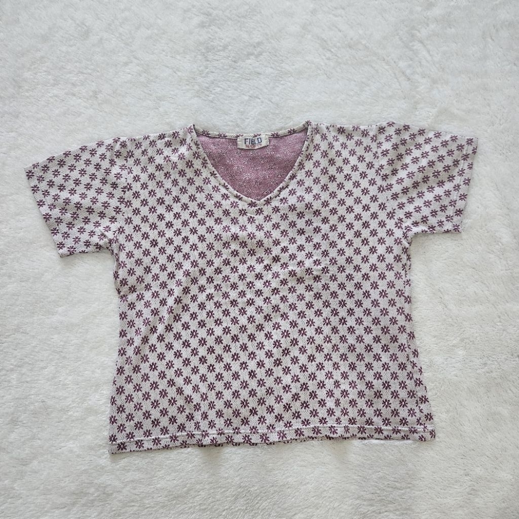 Preloved Atasan Wanita Crop Top V Neck Korean Style Bunga