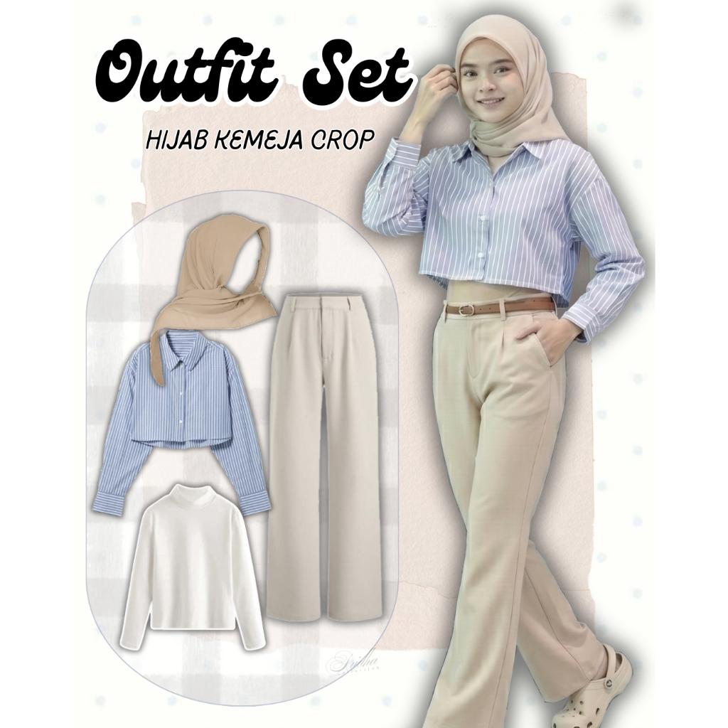 Setelan Crop Top Wanita Kekinian ( Kemeja Lengan Panjang Crop + Celana Panjang Jennie ) Feminim Outf