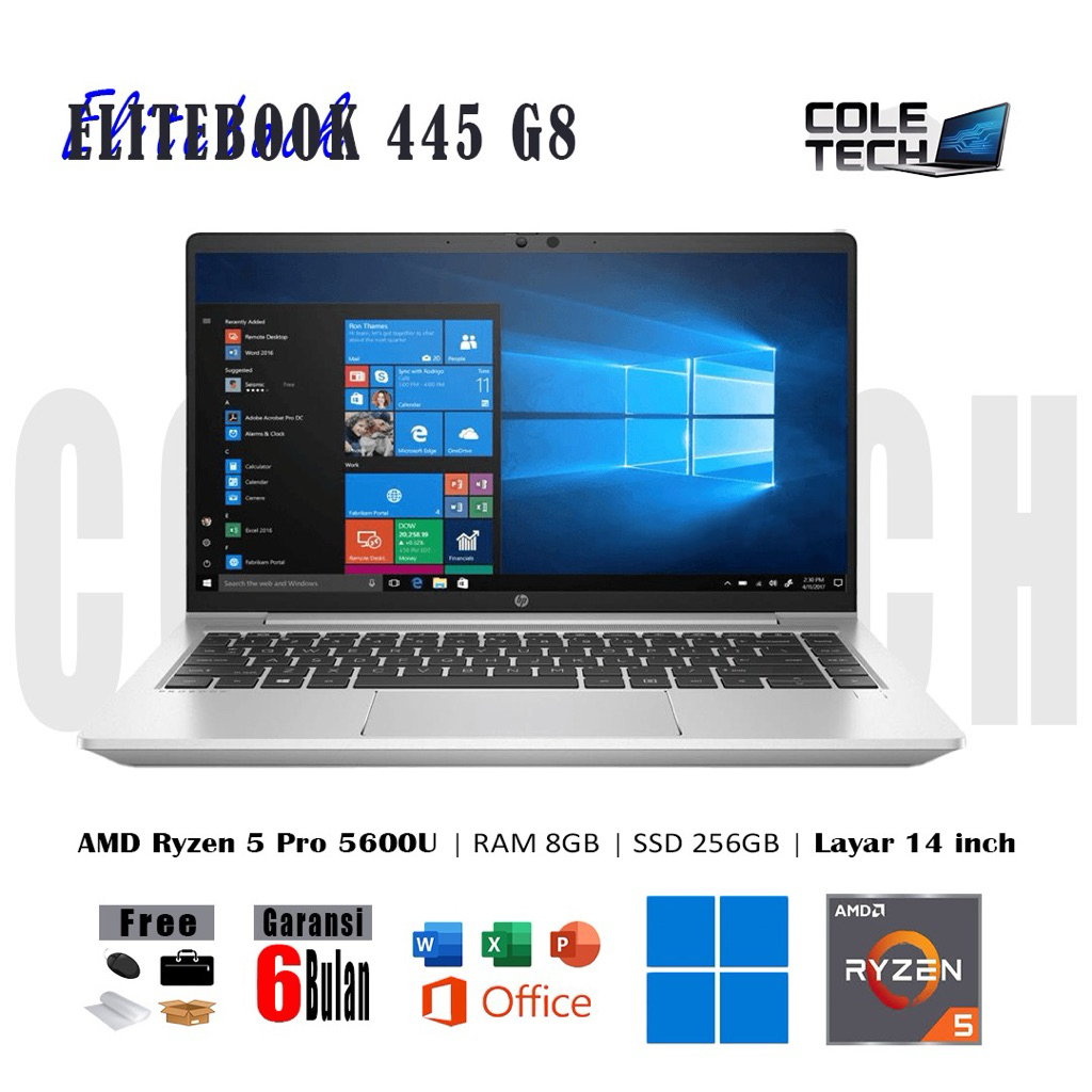 Laptop Second HP Elitebook 445 G8 AMD Ryzen 5 5600U Ram 8GB SSD 256GB LIKE NEW 100%