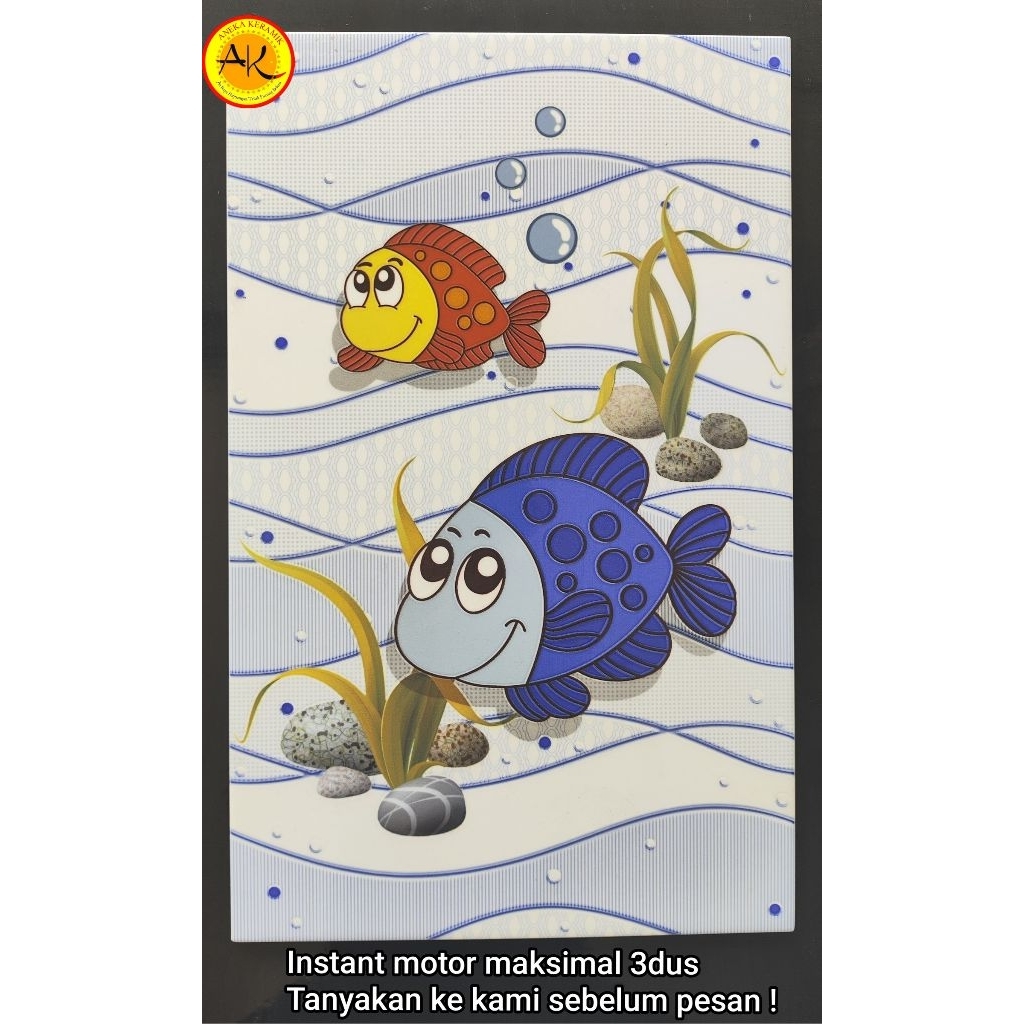 Keramik Dinding Dapur Kamar Mandi Motif Ikan Garis Timbul Kilap Glossy 25x40 Guppy Blue