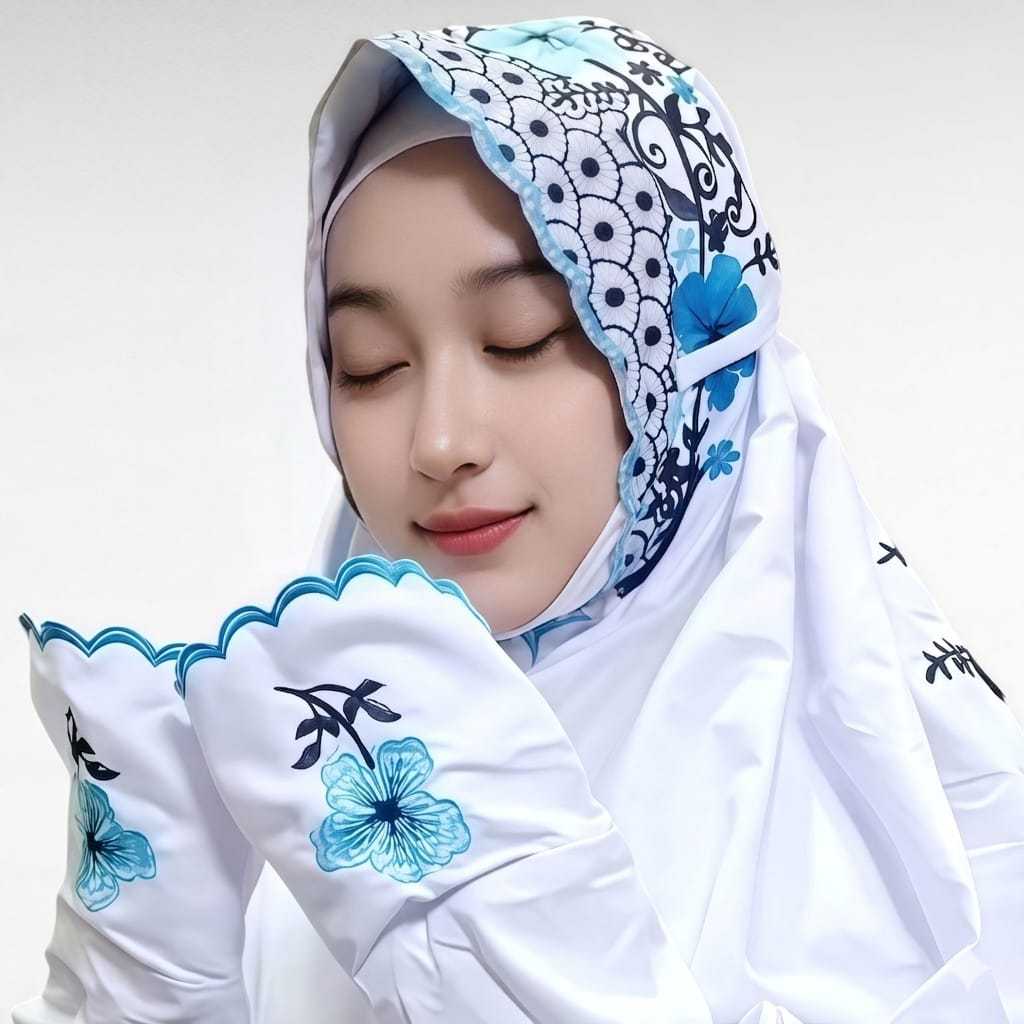 Mukena Terusan Bordir Bunga Sepatu | Katun Mikro Premium | Elegan & Mewah untuk Ibadah