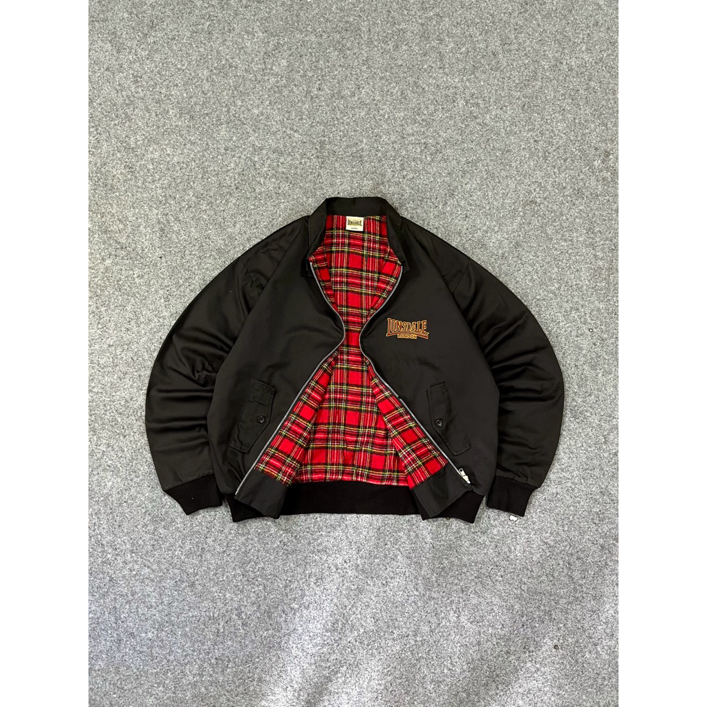 VINTAGE LONSDALE BLACK TARTAN HARRINGTON JACKET