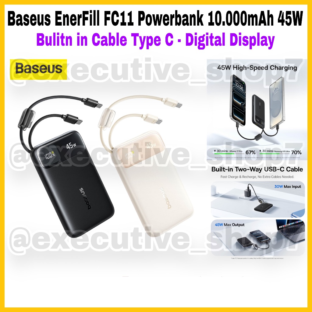 Baseus EnerFill FC11 Powerbank 10.000mAh 45W - Built in Cable Type C - Digital Display