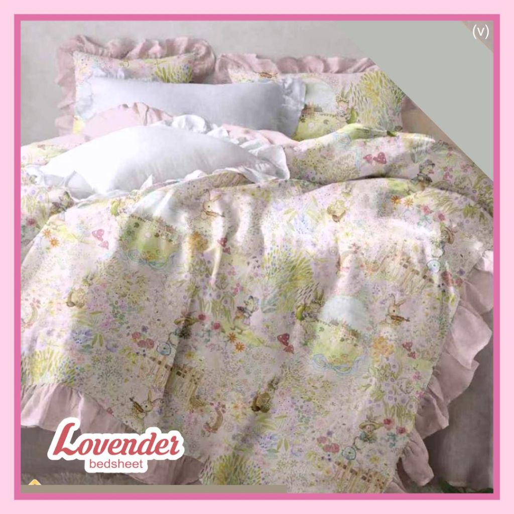 Sprei/Bedcover katun ORGANIK/SERAT BAMBU pastel pink shabby chic baby duck kelinci bunny peter rabbi